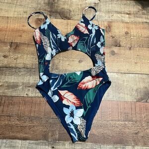 Hollister Swim | Blue Floral Hawaiian Cut Out Open Back One Piece Swimsuit Sz S